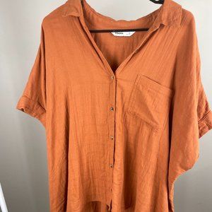 Orange Rust Colored Short Sleeve Button Down Top Soft Comfortable Plus Size 2X